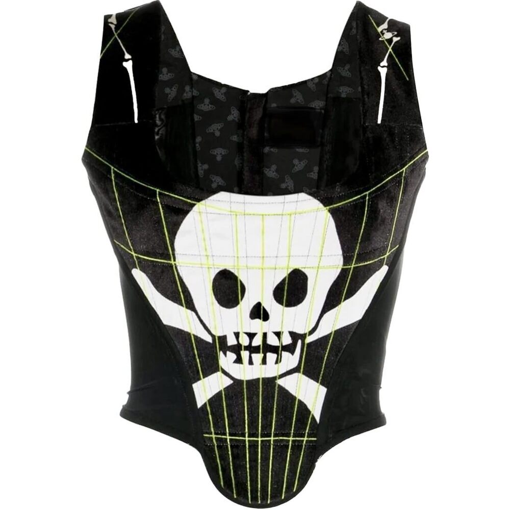 6351 Classic Portrait Corset Top Vivienne Skull & Bones Corset Black